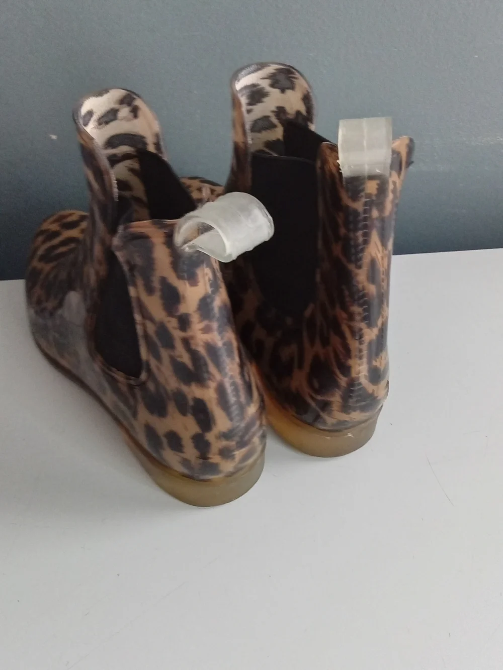 Leopard Print‎ Chelsea Rain Boots Waterproof Animal Print Ankle Boots Brown